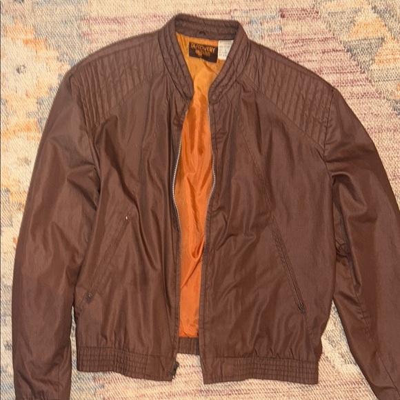 Brown Bomber Jacket with Stand-Up Collar and Vibrant Lining - Picture 1 of 2